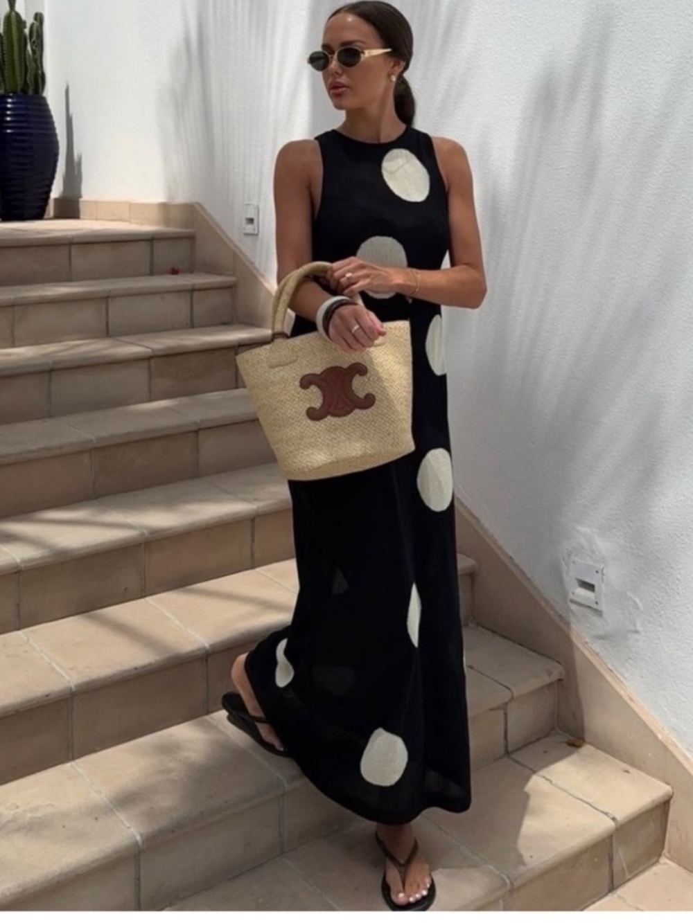 Zara Black Maxi Dress with Large White Polka Dots - Picture 3 of 4
